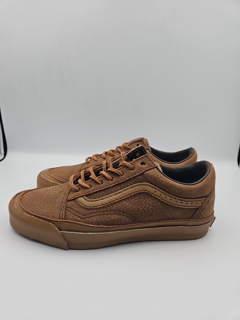 Vans Brown Textured Leather Old Skool Sneakers with Tan Accent